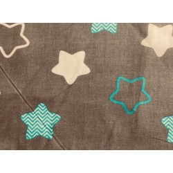 Tissu petit prix : Etoiles turquoises et blanches fond gris - Coton OekoTex