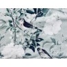 Tissu Moineaux et fleurs sur fond vert de gris - Coton Premium