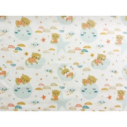 Tissu Nounours sur nuages Amiki sur fond blanc - Coton OekoTex