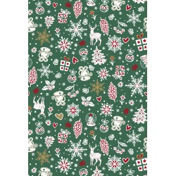 Tissu Noël Carillon fond vert - Coton OekoTex