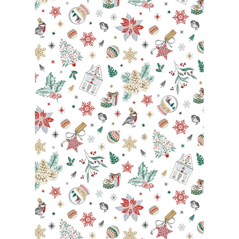 Tissu Noël Gift fond blanc - Coton OekoTex