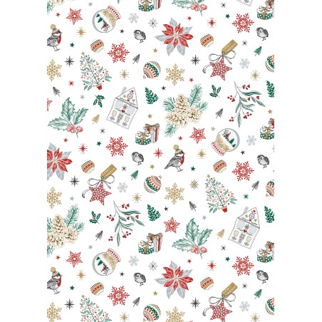 Tissu Noël Gift fond blanc - Coton OekoTex