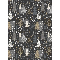 Tissu Noël Sapins Navidad fond gris - Coton OekoTex