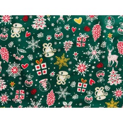 Tissu Noël Carillon fond vert - Coton OekoTex