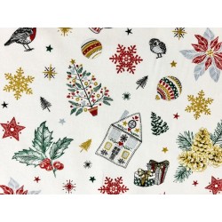 Tissu Noël Gift fond blanc - Coton OekoTex