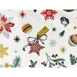 Tissu Noël Gift fond blanc - Coton OekoTex