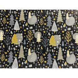 Tissu Noël Sapins Navidad fond gris - Coton OekoTex