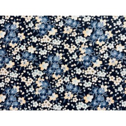 Japan addict : Tissu Chichi fleurs japonaises bleues fond marine - Coton OekoTex