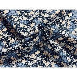 Japan addict : Tissu Chichi fleurs japonaises bleues fond marine - Coton OekoTex