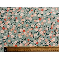 Japan addict : Tissu Hokkaïdo fleurs japonaises fond ciel - Coton OekoTex