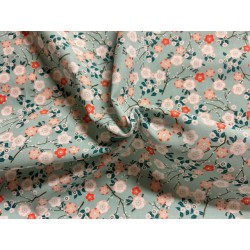 Japan addict : Tissu Hokkaïdo fleurs japonaises fond ciel - Coton OekoTex