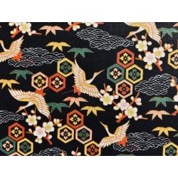 Japan addict : Tissu Nigata grues fond noir - Coton OekoTex