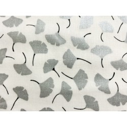 Ginkgo argenté effet glitter fond blanc - Coton OekoTex