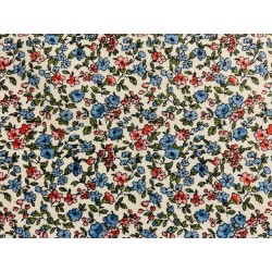 Tissu Léonie fleurs bleues et roses fond blanc - Coton OekoTex