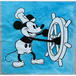 Carré velours : Mickey "Steamboat Willie" fond bleu