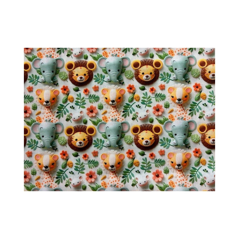 Tissu 3D Animaux de la jungle - Coton OekoTex