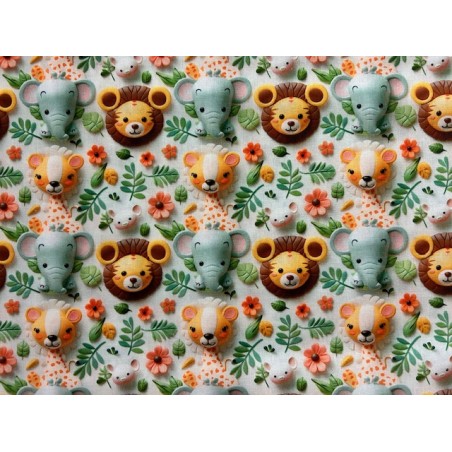 Tissu 3D Animaux de la jungle - Coton OekoTex