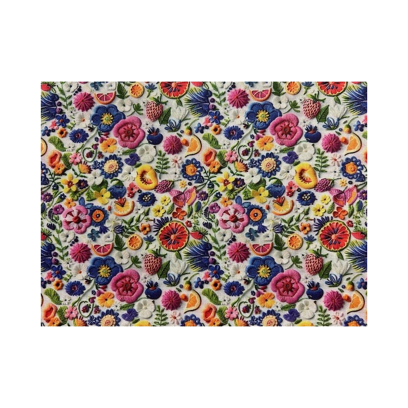 Tissu 3D Fleurs et fruits - Coton OekoTex