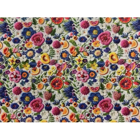 Tissu 3D Fleurs et fruits - Coton OekoTex