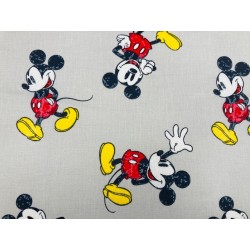 Licence Mickey debout façon pellicule vieillie (points blancs) fond gris - Coton OekoTex