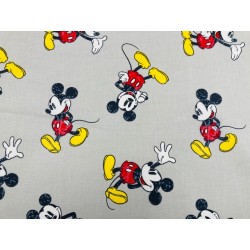 Licence Mickey debout façon pellicule vieillie (points blancs) fond gris - Coton OekoTex